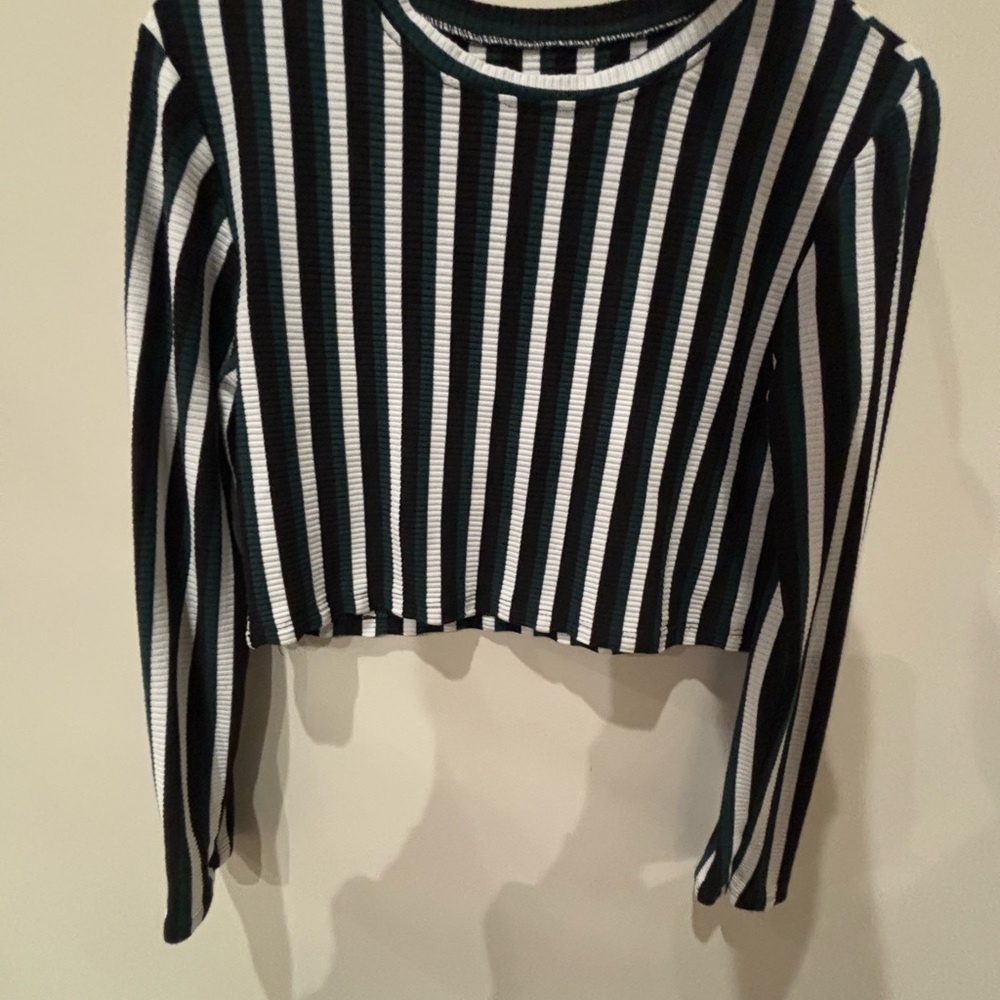 NWOT: Green Black and White Striped Long Sleeve Tee
